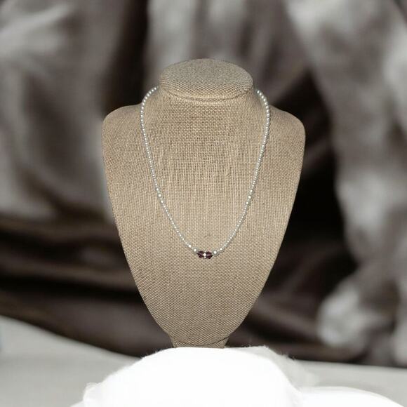 Dainty Faux Pearl Necklace with Faux Amethyst - Picture 1 of 4